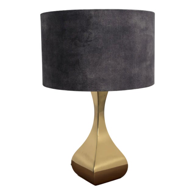 Brass & Velvet Table Lamp For Sale