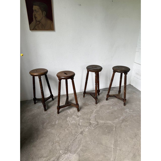 Oak Bistro Stools, 1950, Set of 4 For Sale - Image 12 of 18