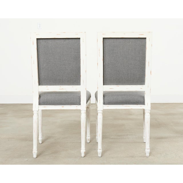 Set of Six Louis XVI Style Square Back Painted Dining Chairs For Sale - Image 10 of 18