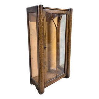Art Deco Display Cabinet in Oak and Glass Cabinet with Geometric Motif, 1930s For Sale