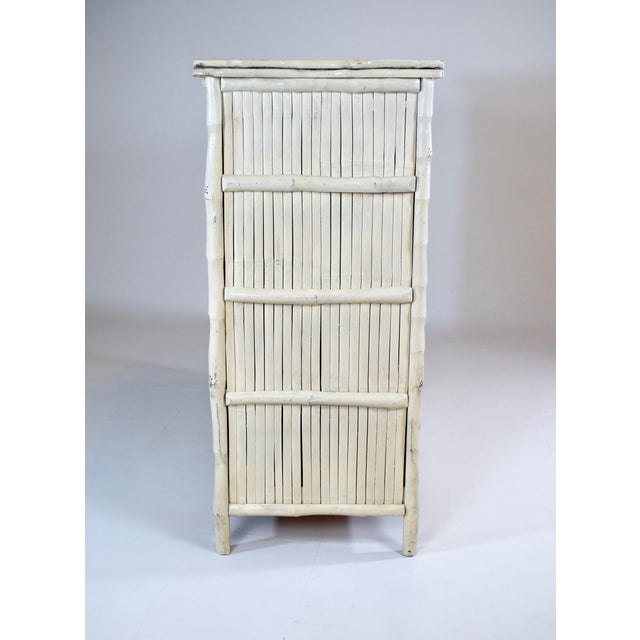 1990s Coastal Faux Bamboo Dresser With Grasscloth, White-Washed Finish For Sale - Image 4 of 13