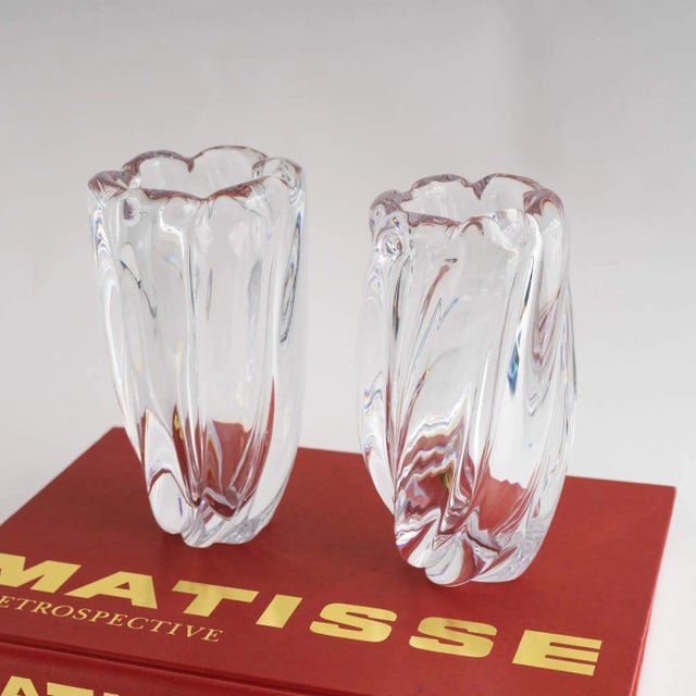 Vintage Orrefors Crystal Tall Waterfall Vase by Edvin Ohrstrom a Pair