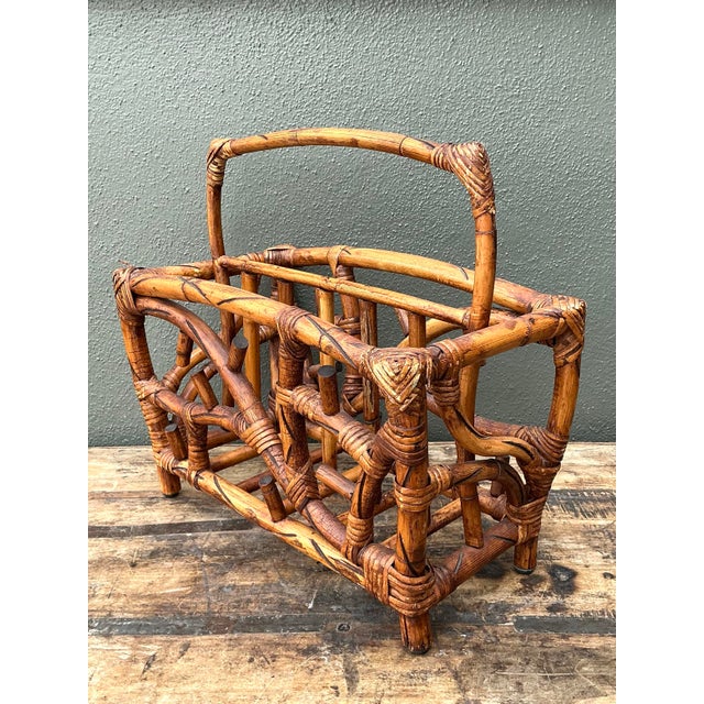 Vintage Bamboo Newspaper Rack For Sale - Image 10 of 12