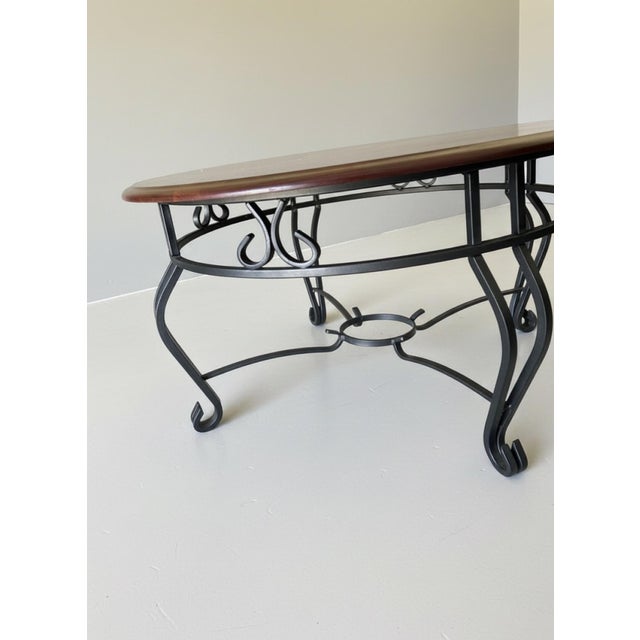 Vintage Round Wood & Black Iron Scrollwork Coffee Table For Sale - Image 4 of 7