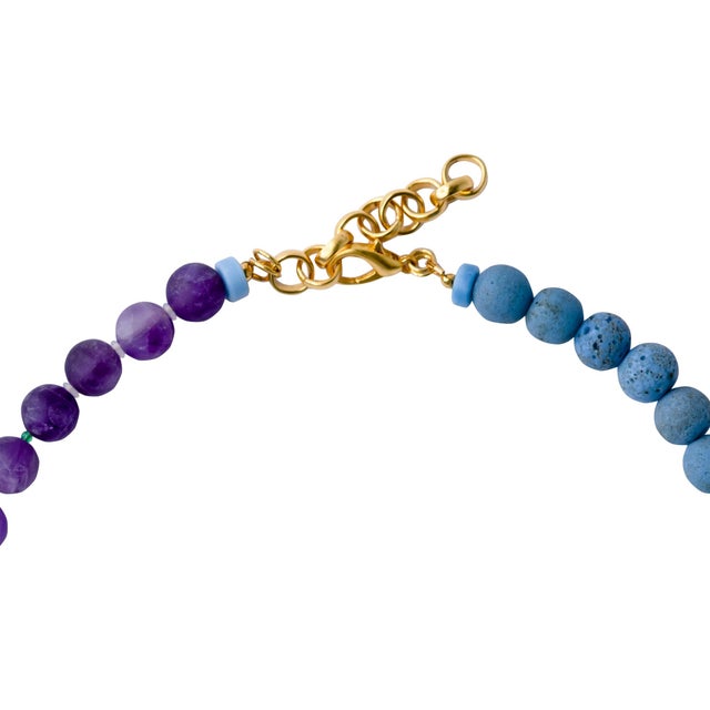 Modern Amethyst & Blue Ceramic Gold Chain Necklace For Sale - Image 3 of 8