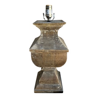 Rh Style Solid Carved Wood Finial Table Lamp For Sale