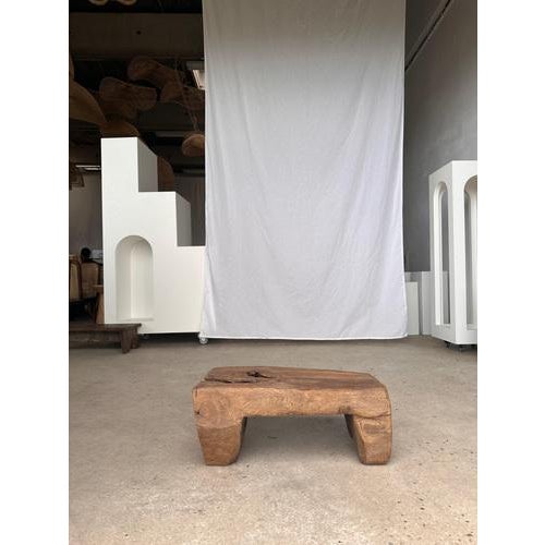 Stool in Raw Organic Monoxyl Asian Teak with Openwork Base For Sale - Image 9 of 18