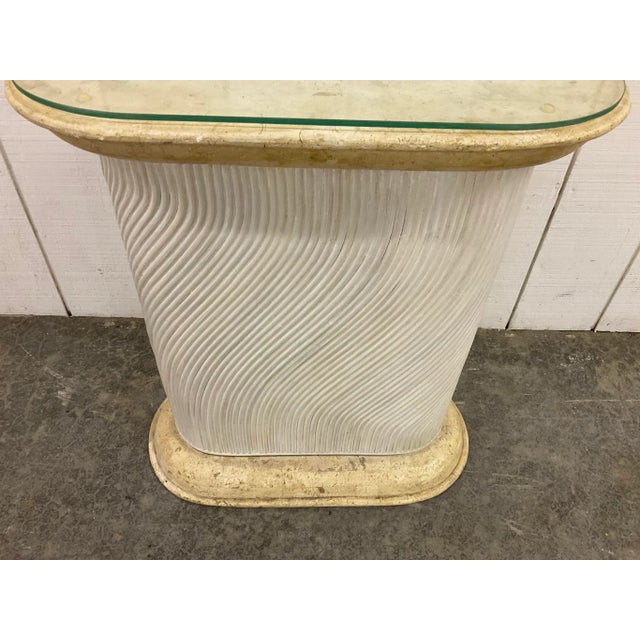 Postmodern 1990s Tessellated Fossil Stone, Split Pencil Reed Side Table Maitland Smith Style For Sale - Image 3 of 11