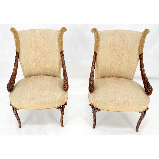 1920s Pair of Carved Mahogany Fireside Lounge Chairs Regency Revival Style Clean For Sale - Image 5 of 10