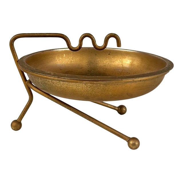 Mid-Century Atomic Gold Sculptural Aluminum Cigar Ashtray For Sale
