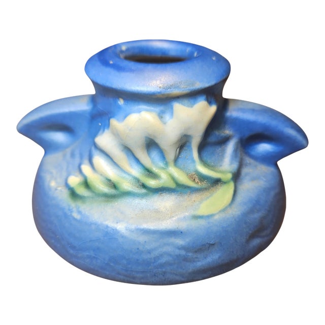 Roseville Blue Freesia Single Candle Holder For Sale