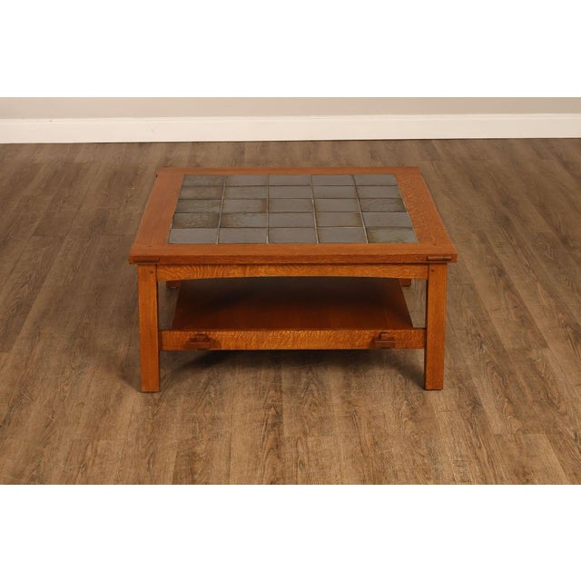 Stickley Mission Collection Tile Top Square Oak Coffee Table For Sale - Image 14 of 18