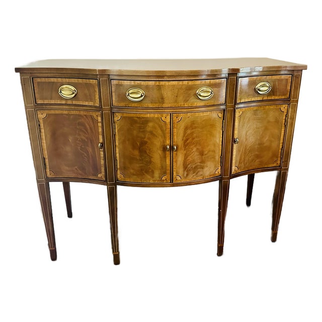 Vintage Federal Style Banded Mahogany Bowfront Sideboard- 50”x39.5”x22” For Sale