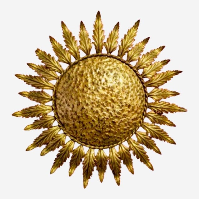 Large Spanish Crown Sunburst Fixture in Gilt Metal, 1950 For Sale - Image 4 of 8