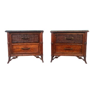 1960s Vintage Stanley Furniture Faux Bamboo Nightstands - Set of 2 For Sale