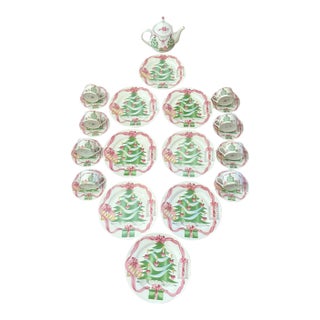 Vintage "Home for Christmas" Pink Holiday Dish Set - A Set of 25 For Sale