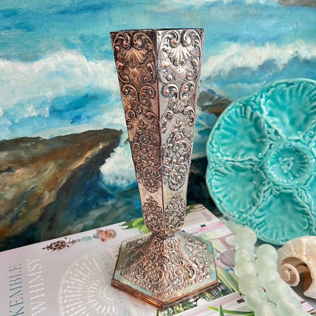 Barbour Silver Co. Vintage Repousse Silverplate Flute Vase by Barbour Silver Co. For Sale - Image 4 of 12