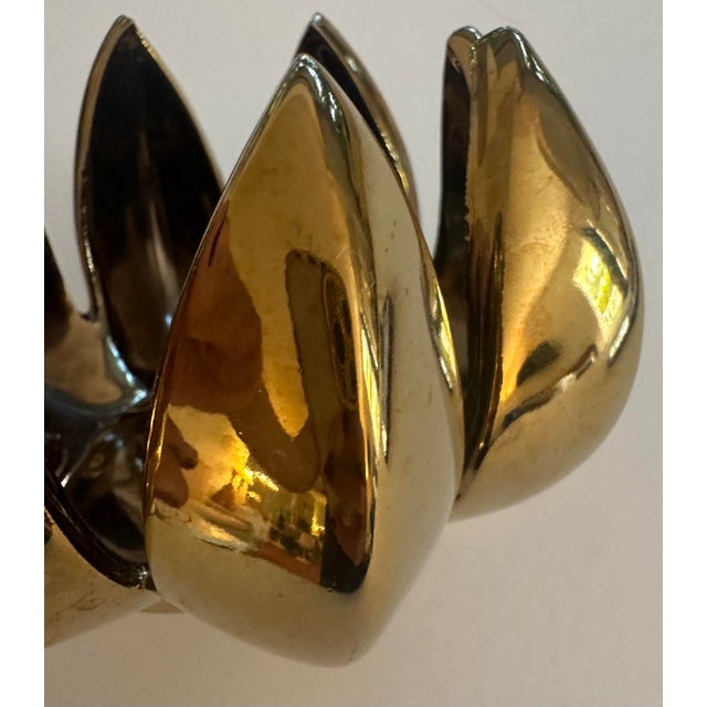 Mid-Century Modern Gloss Metallic Gold Glaze Ceramic Lotus Votive Holder Hollywood Regency Style For Sale - Image 3 of 8