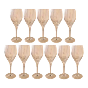 Vintage Noritake "Turning Point" Blown-Crystal Red Wine/Water Stemware- Set of 11