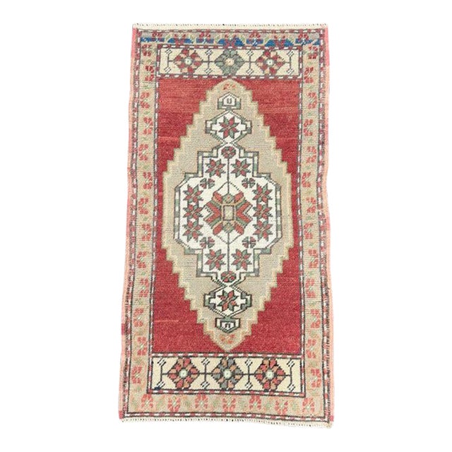 Turkish Mini Rug Oriental Hand Knotted Vintage Rug 1'8" x 3'3" #17084 For Sale