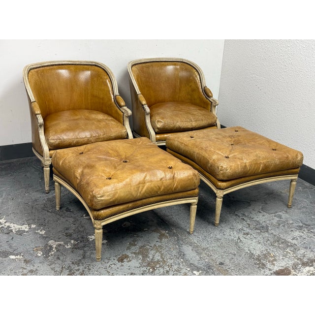 Brown Belmar Furniture Custom Hendrix Allardyce Louis XVI Style Bergere Armchairs + Ottomans Set For Sale - Image 8 of 12