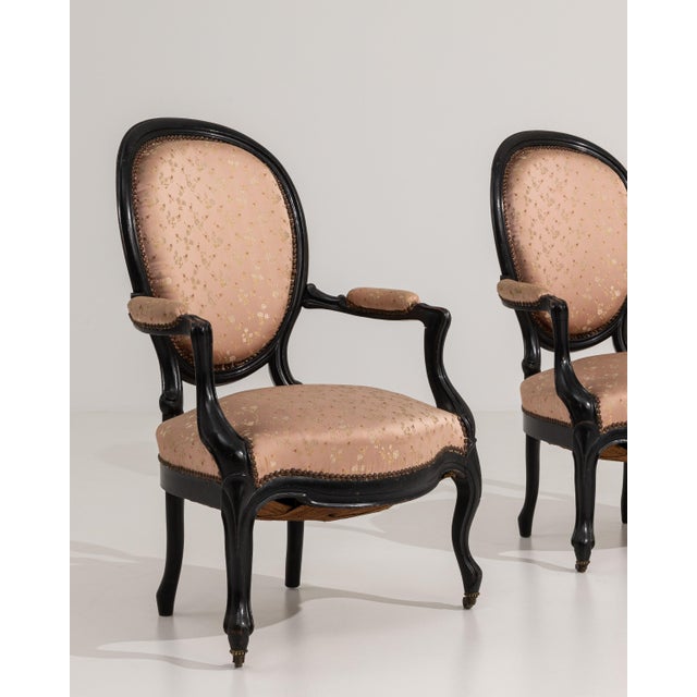 French Pair of 19th Century French Louis Philippe Upholstered Armchairs Blush For Sale - Image 3 of 16