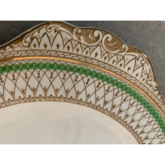 Meakin & Co. Early 20th Century Rare Antique English Tea Set Bone China J & G Meakin Westminster Pattern, Intricate Green & Gold Band on a Cream Ground- Set of 7 For Sale - Image 4 of 12