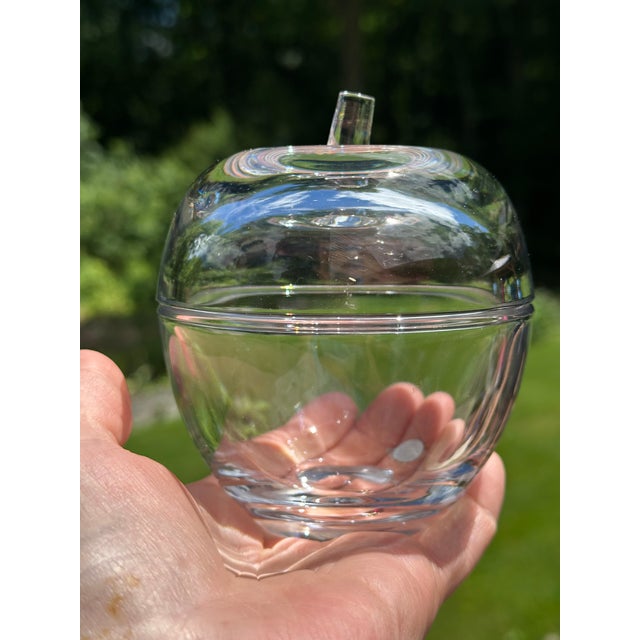 Tiffany Blue Tiffany and Co Crystal Apple Trinket Jar Covered Dish With Original Box For Sale - Image 8 of 11