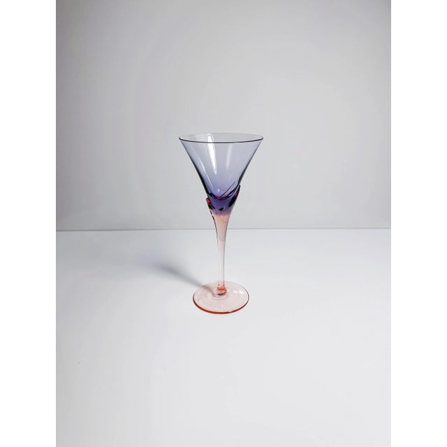 6 wine / champagne glasses in purple and pink from Christinenhütte Germany from the 1980s. Model "Vogue" in two-tone...