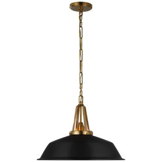 Chapman & Myers for Visual Comfort Signature Layton 20" Pendant in Antique-Burnished Brass with Matte Black Shade For Sale