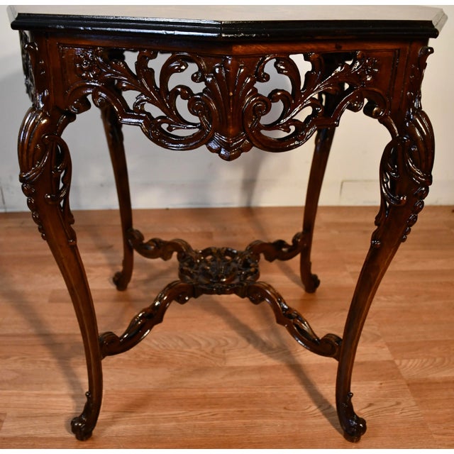 Brown 1920 Antique French Louis XV Walnut & Satinwood Inlay Center Table / Side Table For Sale - Image 8 of 12