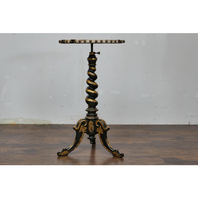 English Ebonized Barley Twist Pedestal Table with Zebra Hide and Gilt Detailing For Sale - Image 9 of 12