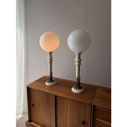 Alabaster Table Lamps with Opaline Glass Globes, 1970s, Set of 2 For Sale - Image 5 of 13