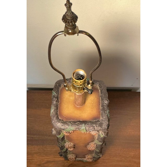 Brown Vintage Mid Century Table Lamp British Potter Bernard Rooke Textured Tree Bark Pinecone Motifs, 1960s For Sale - Image 8 of 12