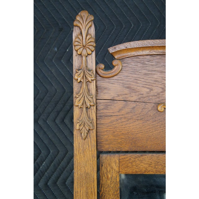 Antique Victorian Quartersawn Oak Serpentine Mirrored Chest of Drawers Dresser For Sale - Image 11 of 16