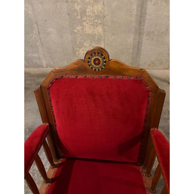 Early 20th Century 2 Antique Red Velvet and Wood Regal Living Room Chairs For Sale - Image 5 of 11