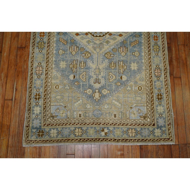 Persian Clear Light Blue Ivory Antique Persian Malayer Rug For Sale - Image 3 of 6