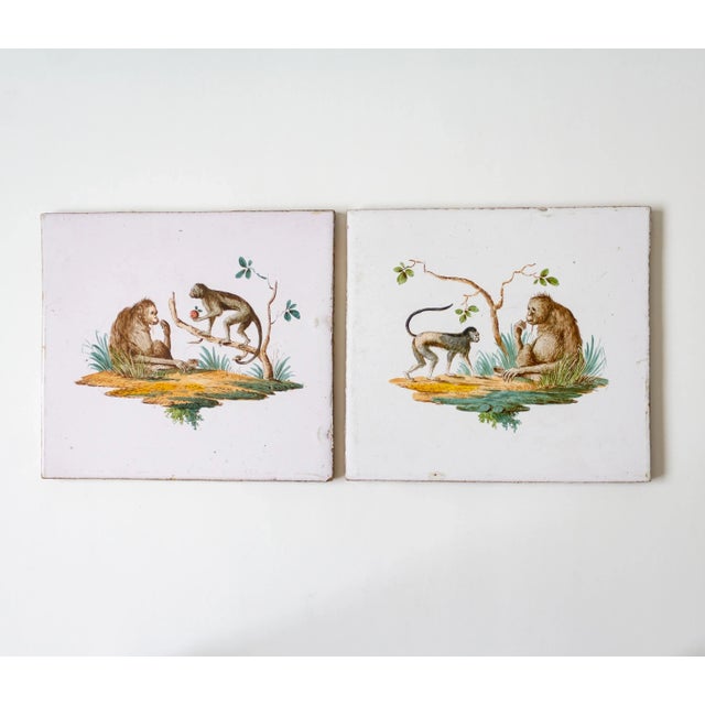 Ceramic Two 19th Century Majolica Tin Glazed Hand Painted Monkey Tiles For Sale - Image 7 of 11