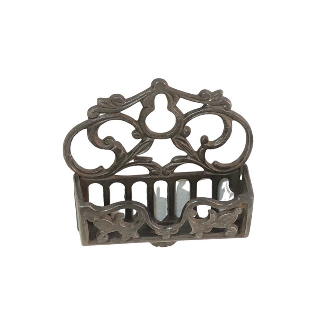 Antique Victorian Cast Iron Match Safe Holder. Wall Mount Detailed Floral Leaf Scroll Design. Ribbed striker on bottom....