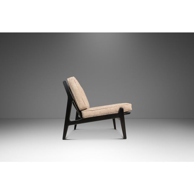 Mid-Century Modern Set of Two (2) Danish Modern Ebonized Lounge Chairs in Bouclé Attributed to Ib Kofod Larsen for Selig, Denmark, C. 1950's For Sale - Image 3 of 18