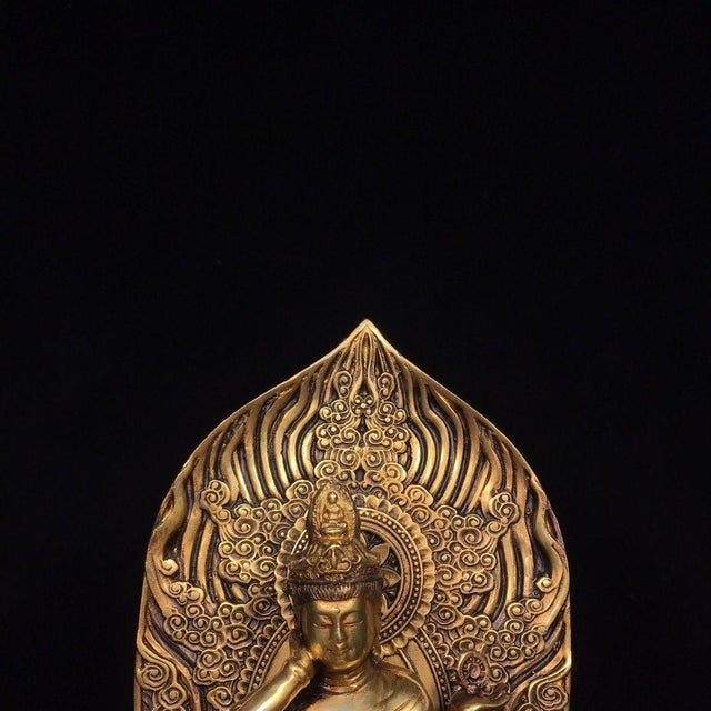 Late 20th Century Late 20th Century Gilt Bronze Avalokiteshvara Statue Seated Guanyin Deity 12" For Sale - Image 5 of 9