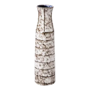 Mid-Century Modernist White and Earth Toned Ceramic Vase With Banded Detailing