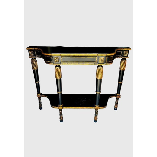 Vintage French Empire Regency Gold Gilt Ebonized Demi Lune Console Table For Sale - Image 9 of 15