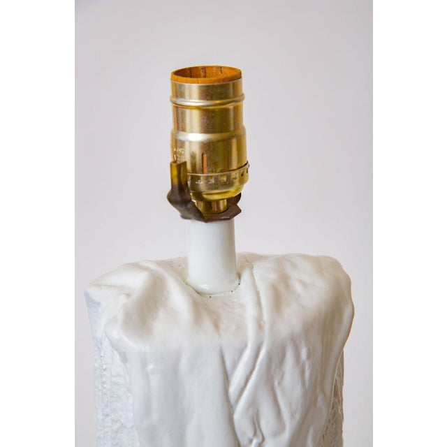 White Vintage Plaster of Paris Table Lamps in Cactus Form Pair Of, 1970's For Sale - Image 8 of 9