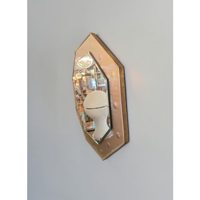 Mid-Century Modern Large Vintage Octagonal Mirror in Stained Glass and Brass, Italy, 1970s For Sale - Image 3 of 8