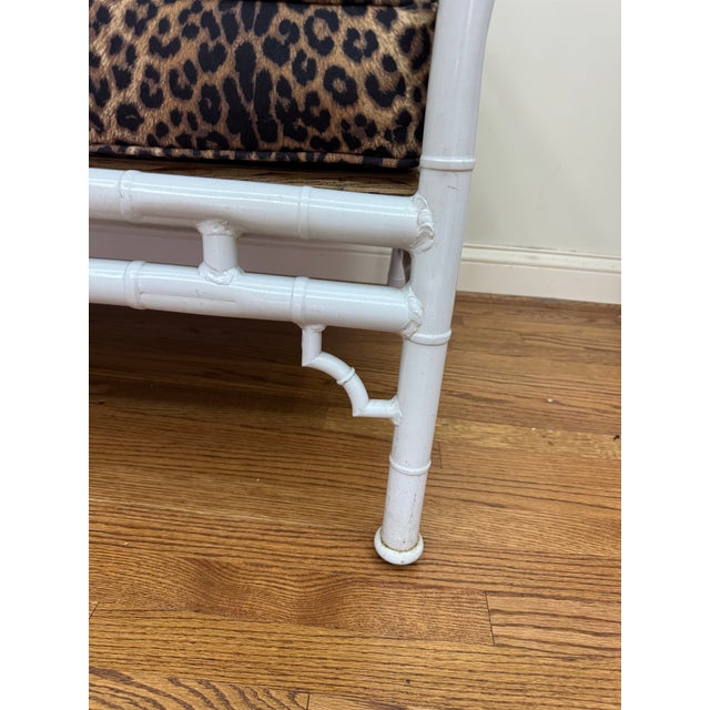 Mid 20th Century Vintage Faux Bamboo Iron Chinoiserie Loveseat Settee With Leopard Print Cushions For Sale - Image 11 of 12
