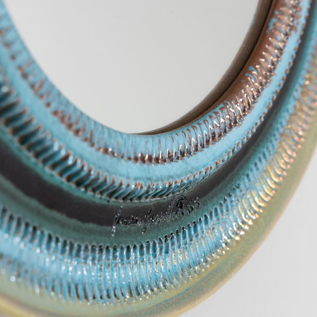 Round Wall Mirror with Ceramic Frame, 1970s For Sale - Image 6 of 11