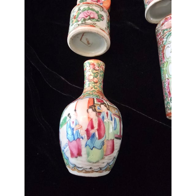 Antique Chinese Porcelain Collection Rose Mandarin Medallion, Set of 7 For Sale - Image 10 of 10