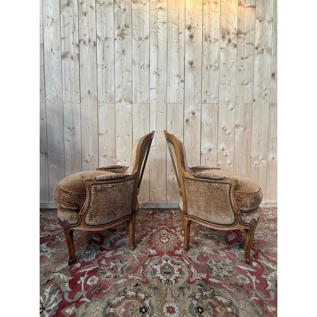 Louis XV Style Armchairs in Brown Velvet, 1950s, Set of 2 For Sale - Image 6 of 8