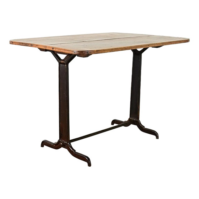 French Vintage Bistro Table with Wood Top For Sale